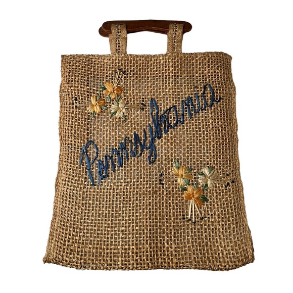 Unbranded Handbags - Vintage Pennsylvania Woven Straw Bag Wooden Handles Boho Shopping Market Tote